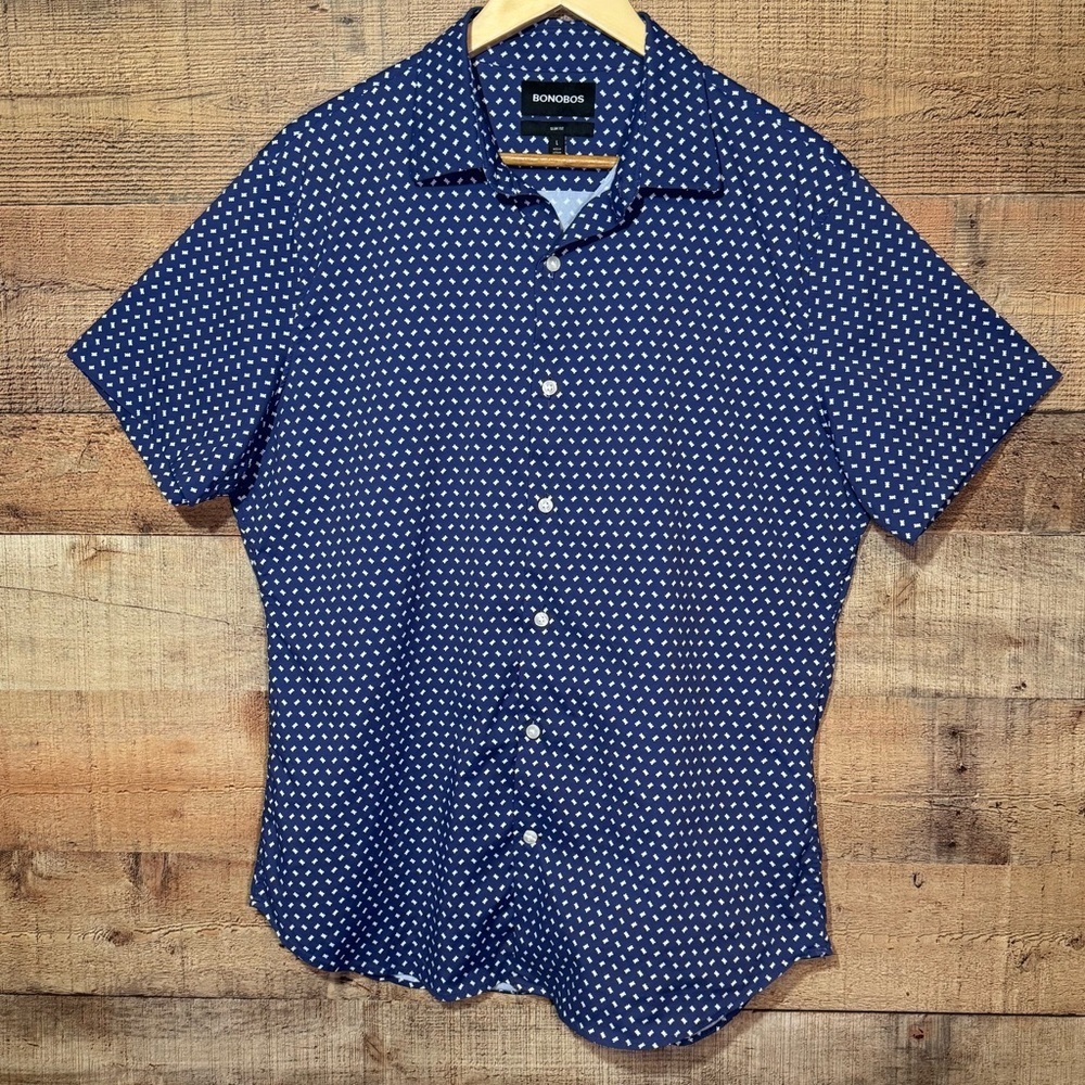 Bonobos Slim Fit Men’s Performance Short Sleeve Button-Up Shirt size Large Navy